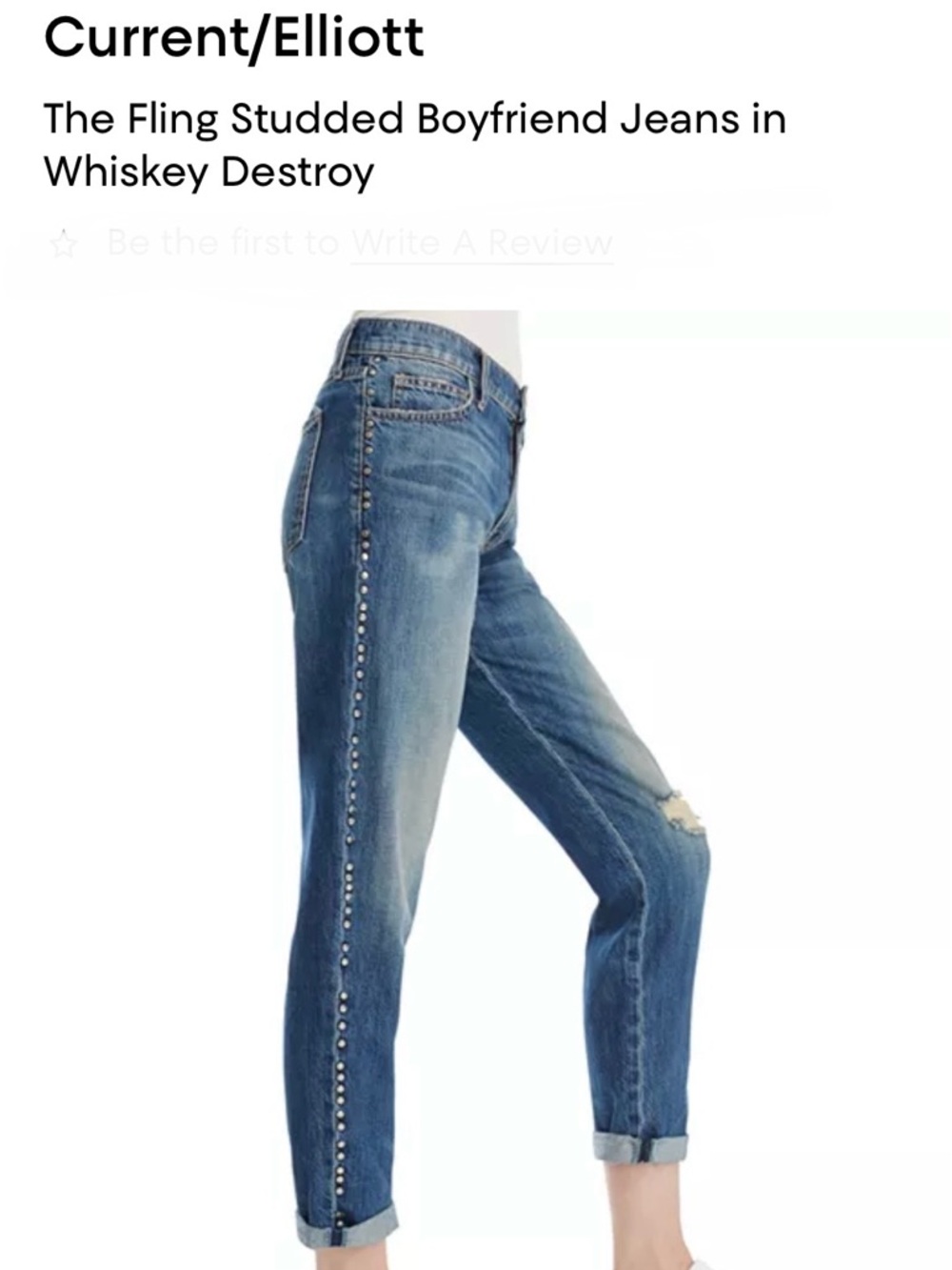 Current/Elliott “The Fling” Studded Boyfriend Jeans in Blue Denim size  27